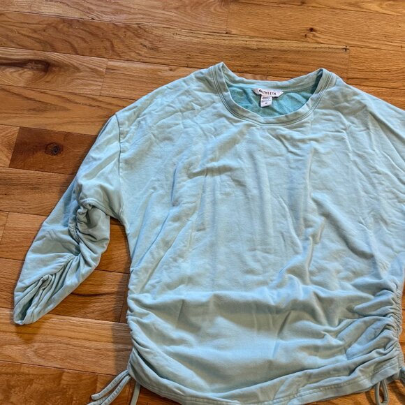 Athleta Lombard Cinched Ruched Turquoise Blue Athleisure Sweatshirt Womens sz M - Picture 3 of 5